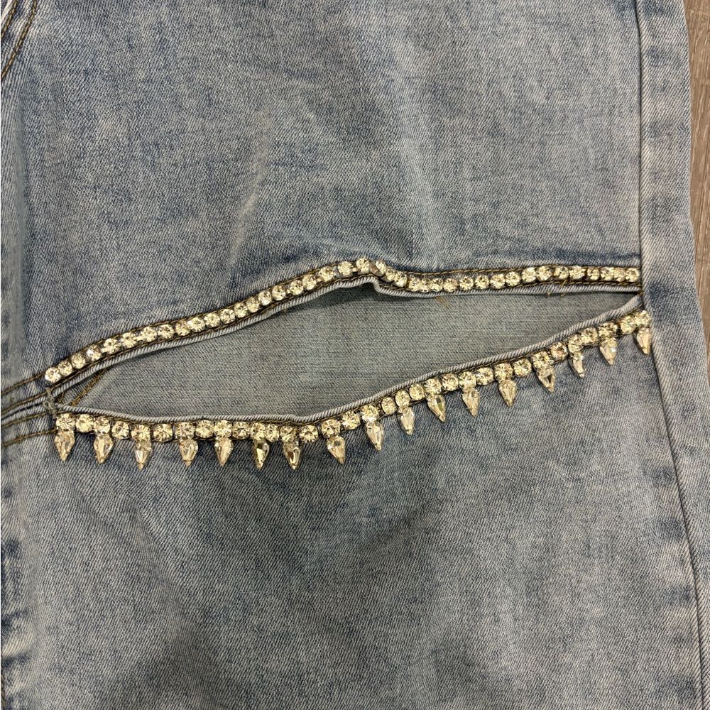 Ultra High Rise Wide Leg Rhinestone Stretch Jean - Picture 9 of 9